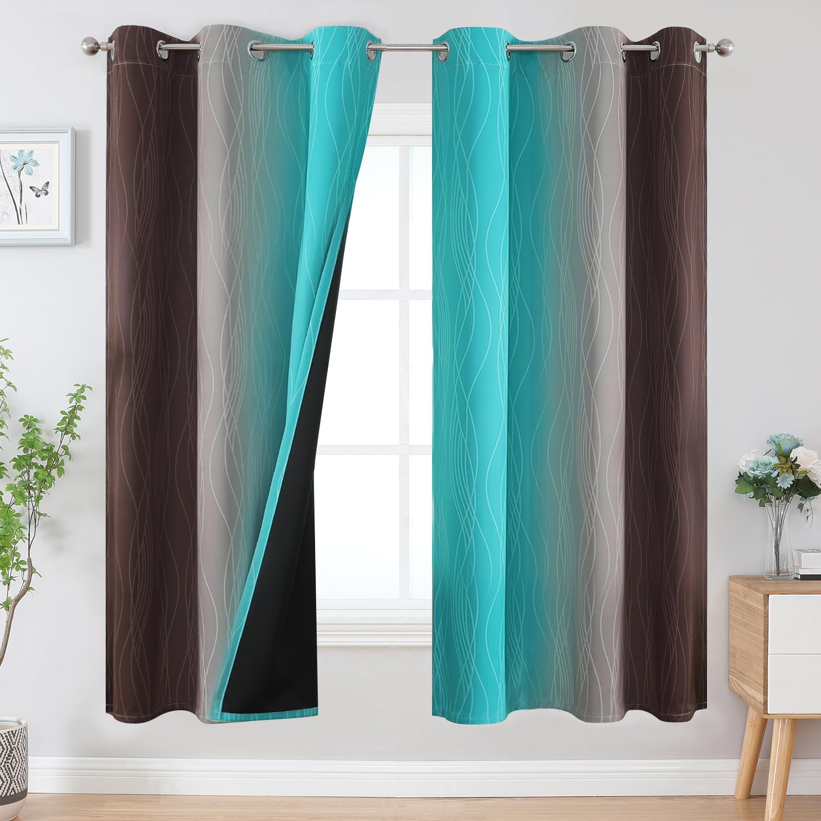 Estelar Textiler Ombre Blackout Curtains for Bedroom 2 Panels Set