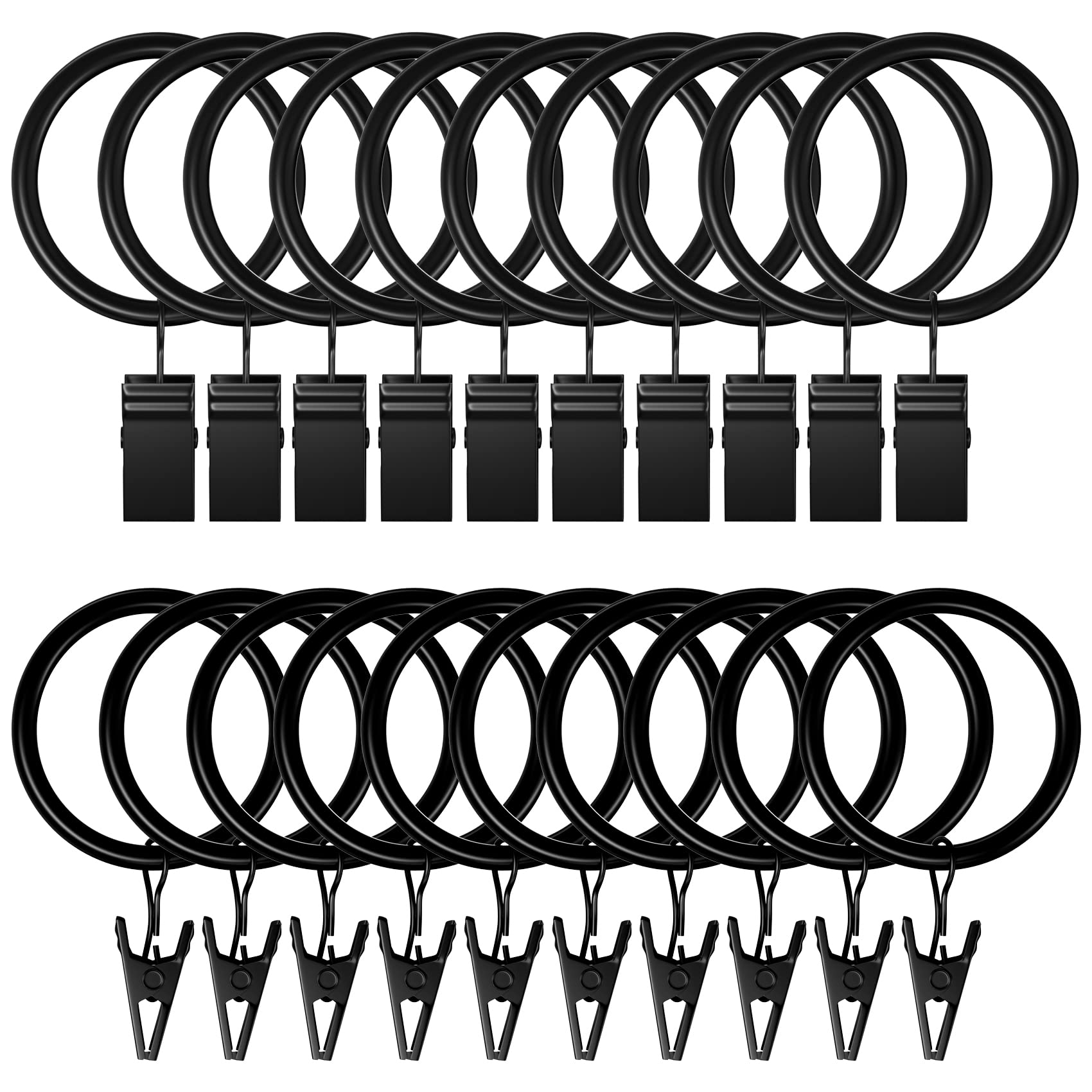 Curtain Rings with Clips Hooks, Drapery Rings Stainless Steel Metal Curtain Hangers Clips