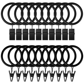 Curtain Rings with Clips Hooks, Drapery Rings Stainless Steel Metal Curtain Hangers Clips