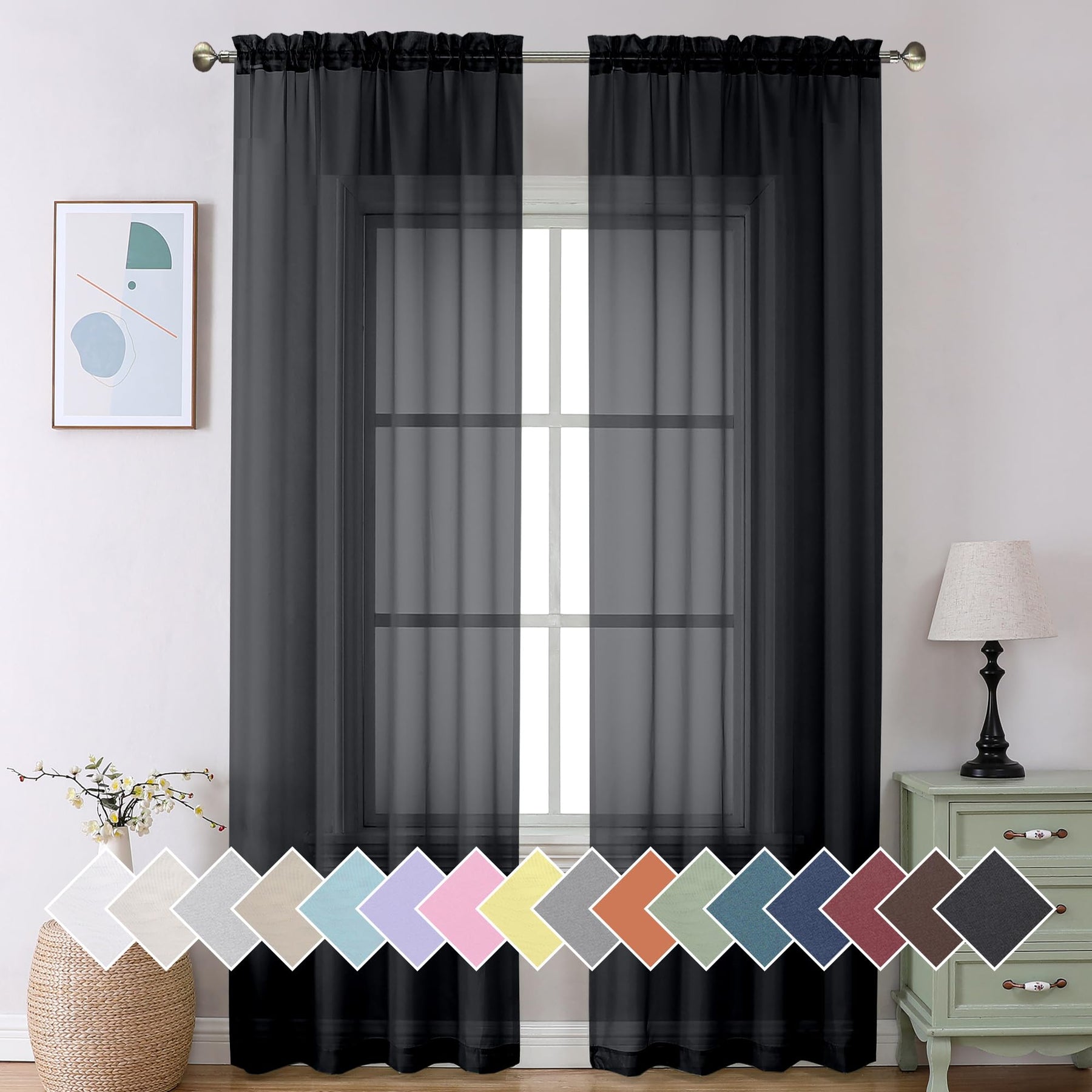 Airy Sheer Voile Curtains Set for Living Room & Bedroom