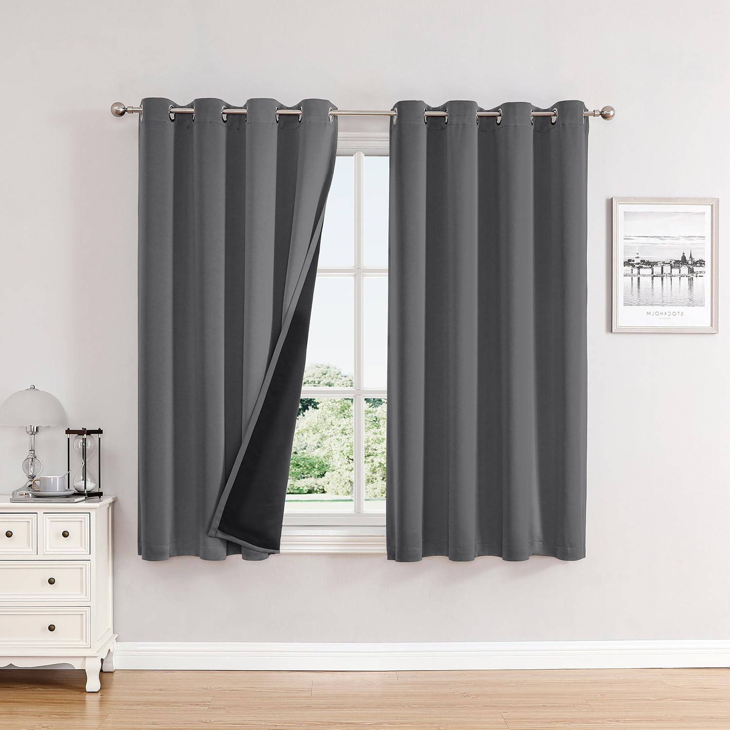 100% Blackout Thermal Insulated Grommet Curtains Set