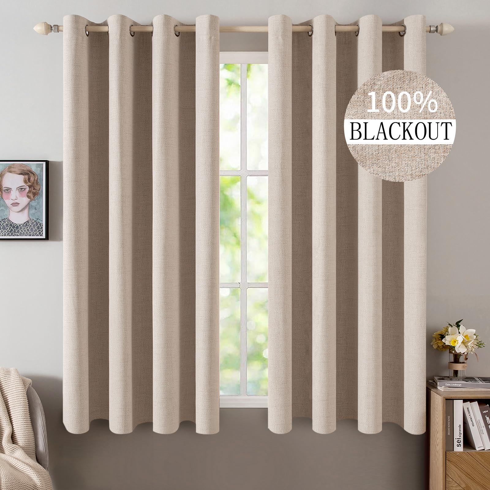 100% Blackout Linen Curtains for Bedroom & Living Room