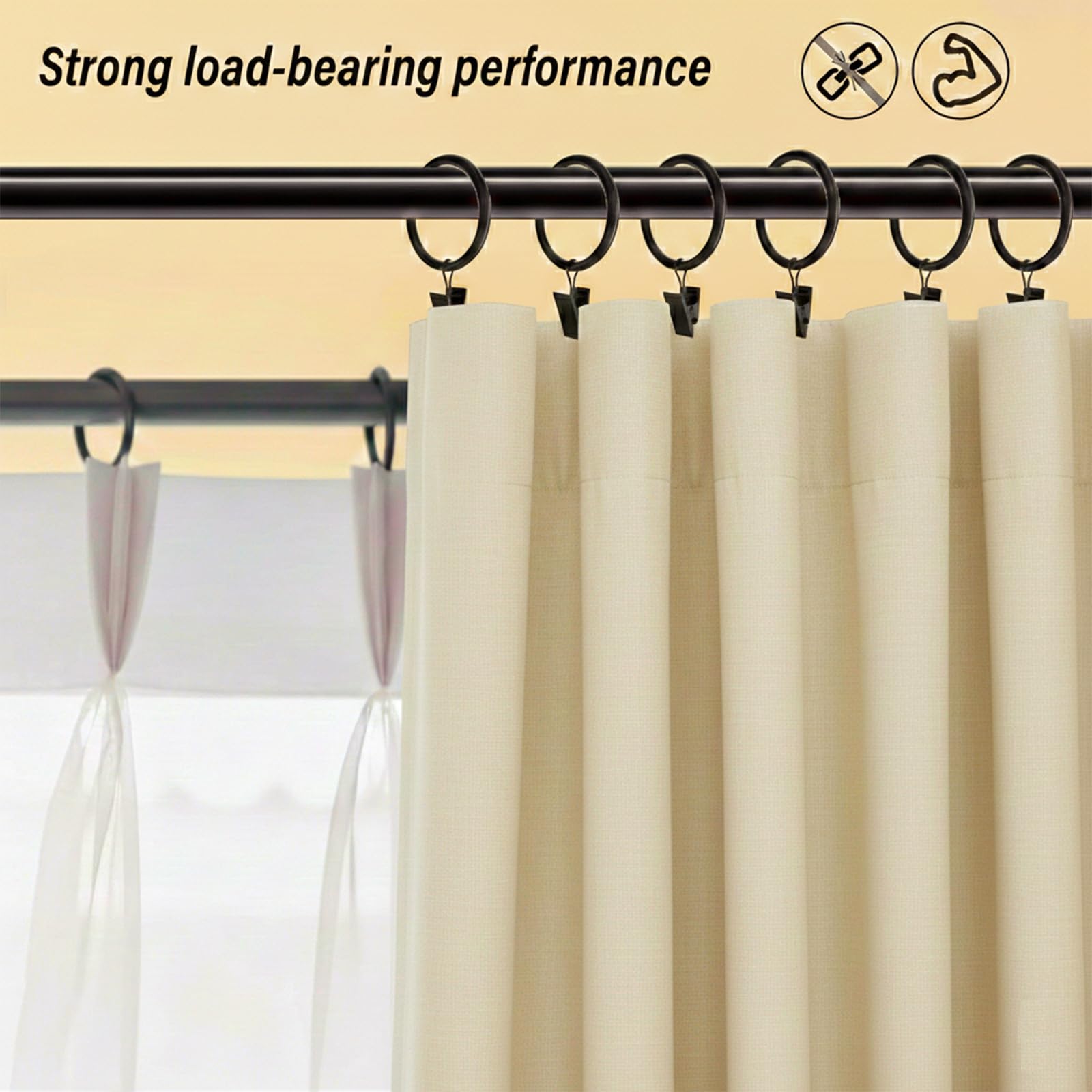 Curtain Rings with Clips Hooks, Drapery Rings Stainless Steel Metal Curtain Hangers Clips