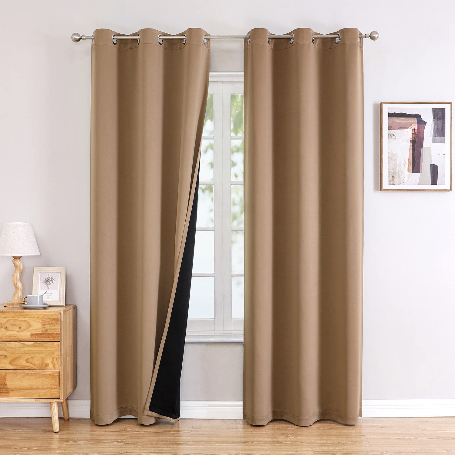 100% Blackout Thermal Insulated Grommet Curtains Set