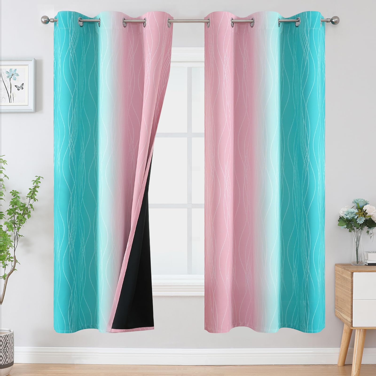 Estelar Textiler Ombre Blackout Curtains for Bedroom 2 Panels Set