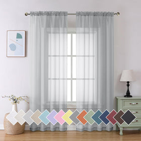 Airy Sheer Voile Curtains Set for Living Room & Bedroom