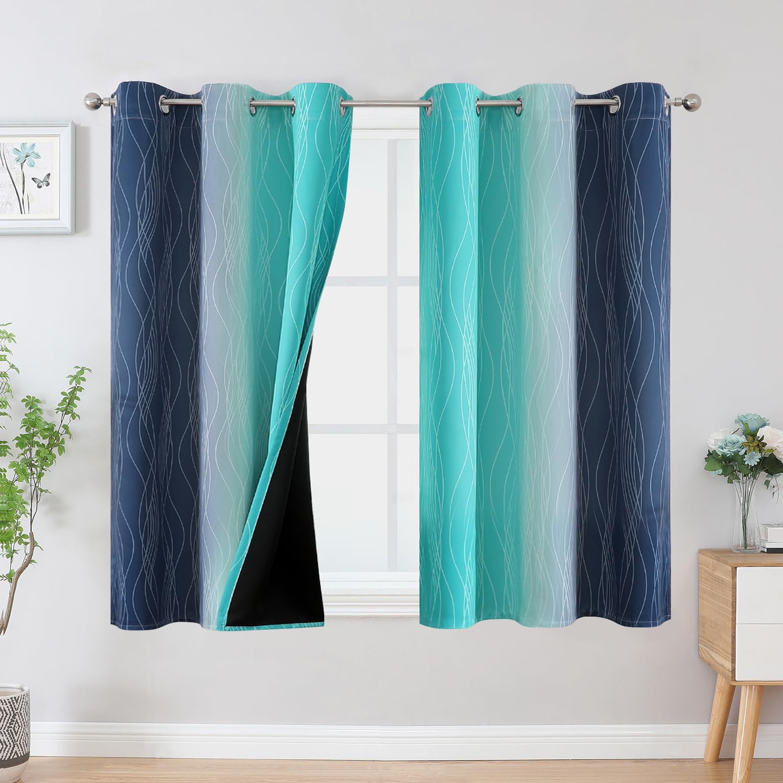 Estelar Textiler Ombre Blackout Curtains for Bedroom 2 Panels Set