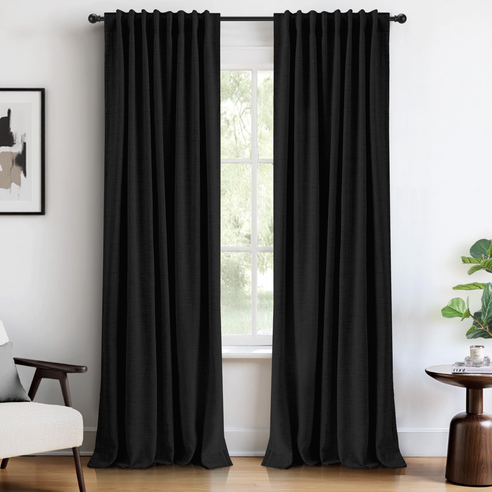 100% Blackout Linen Curtains for Bedroom