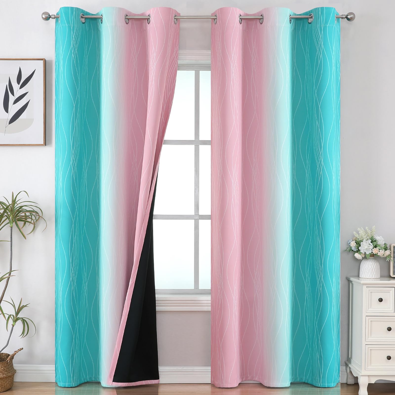 Estelar Textiler Ombre Blackout Curtains for Bedroom 2 Panels Set