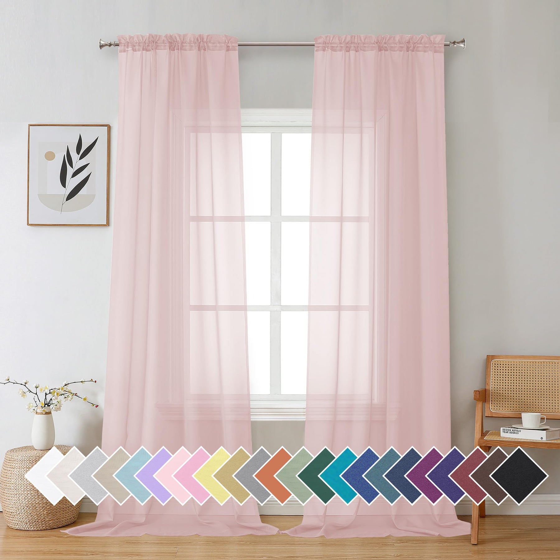 Airy Sheer Voile Curtains Set for Living Room & Bedroom