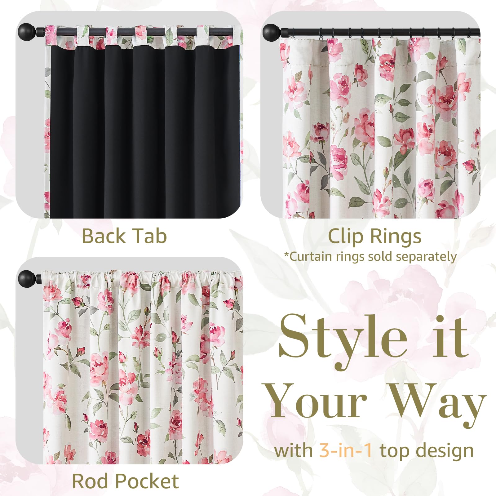 Boho Floral Room Darkening Linen Curtains
