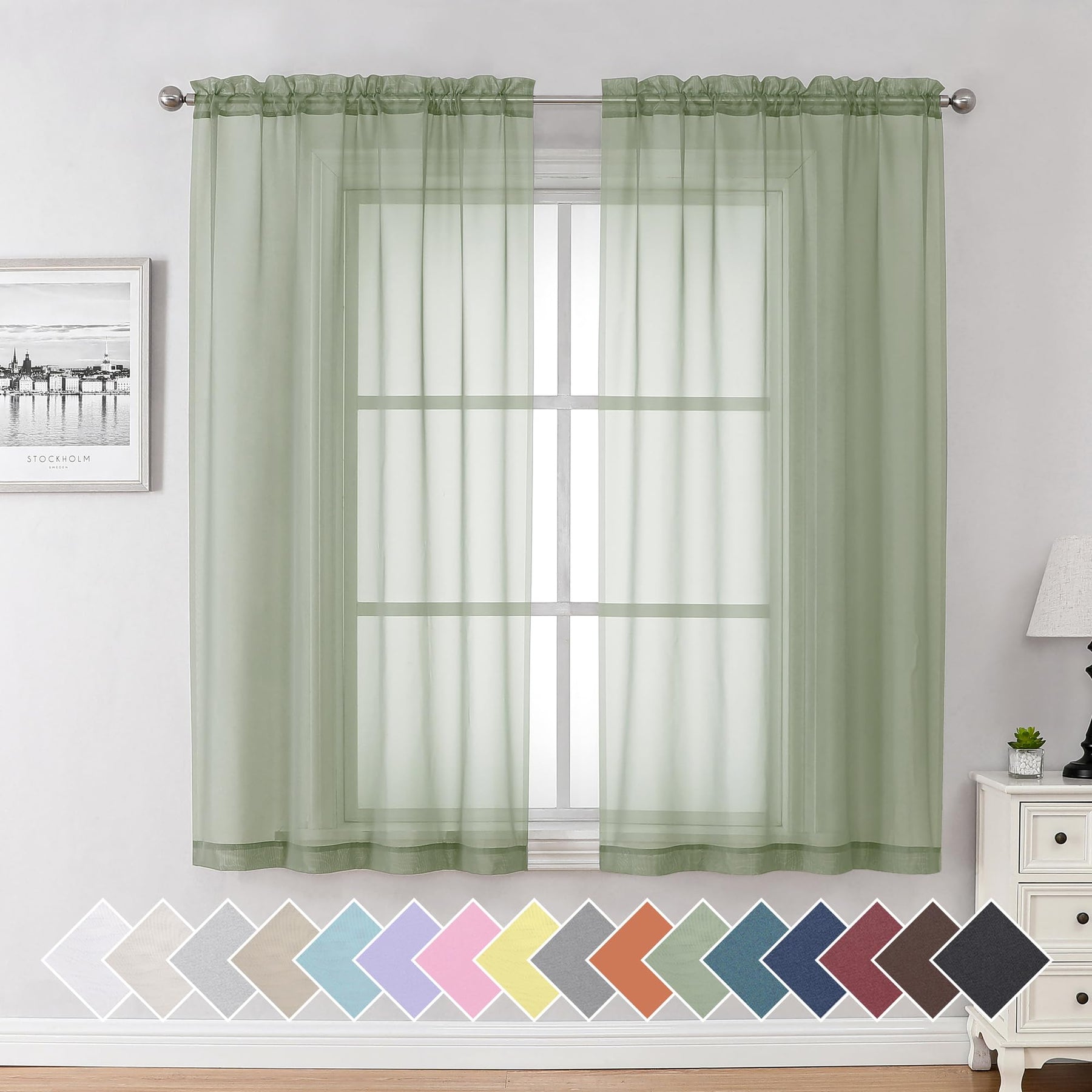 Airy Sheer Voile Curtains Set for Living Room & Bedroom