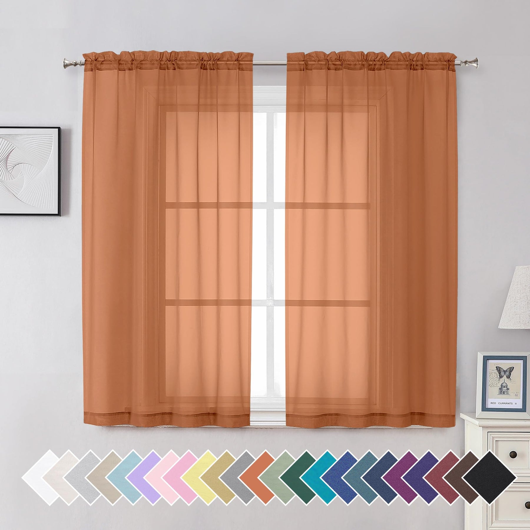 Airy Sheer Voile Curtains Set for Living Room & Bedroom