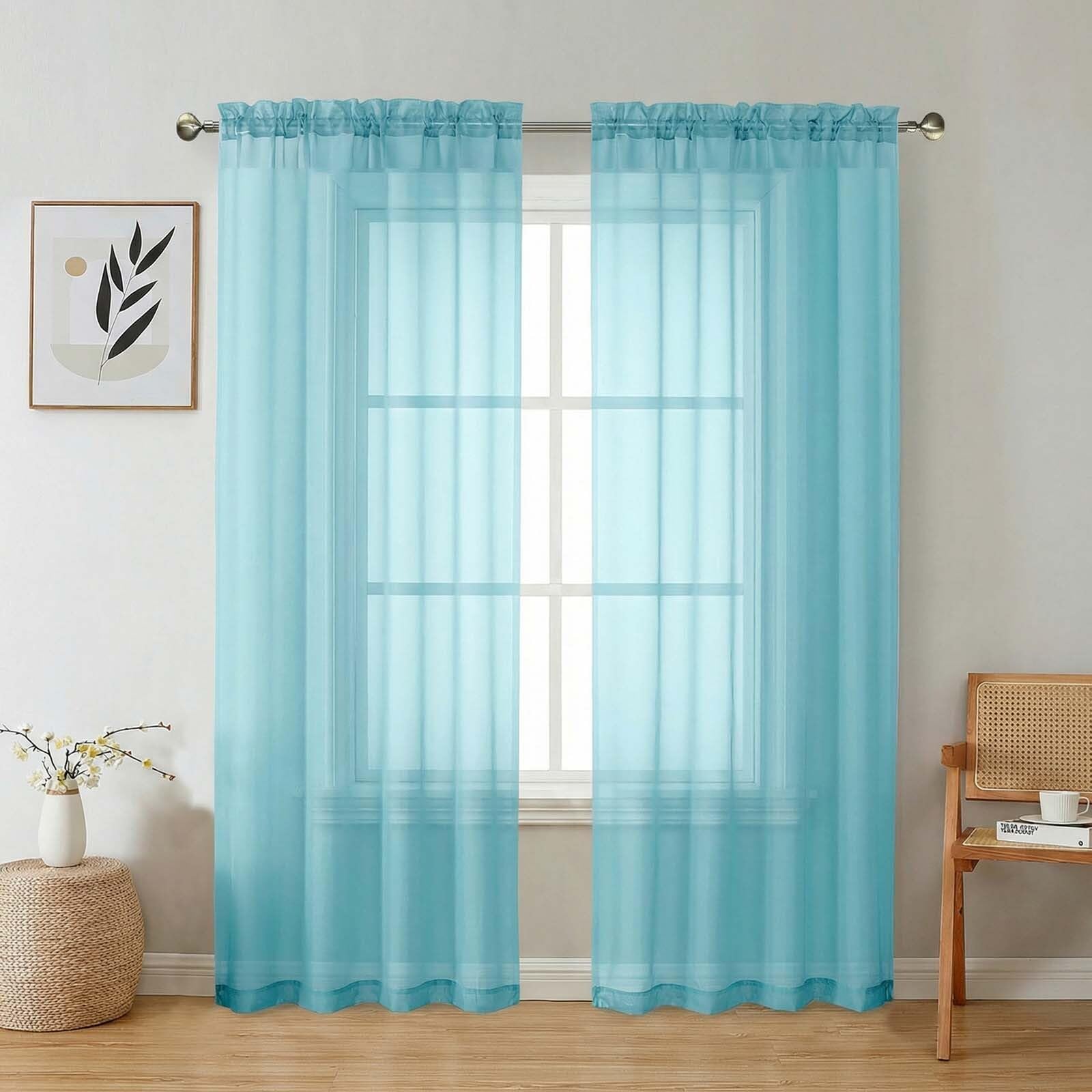 Airy Sheer Voile Curtains Set for Living Room & Bedroom