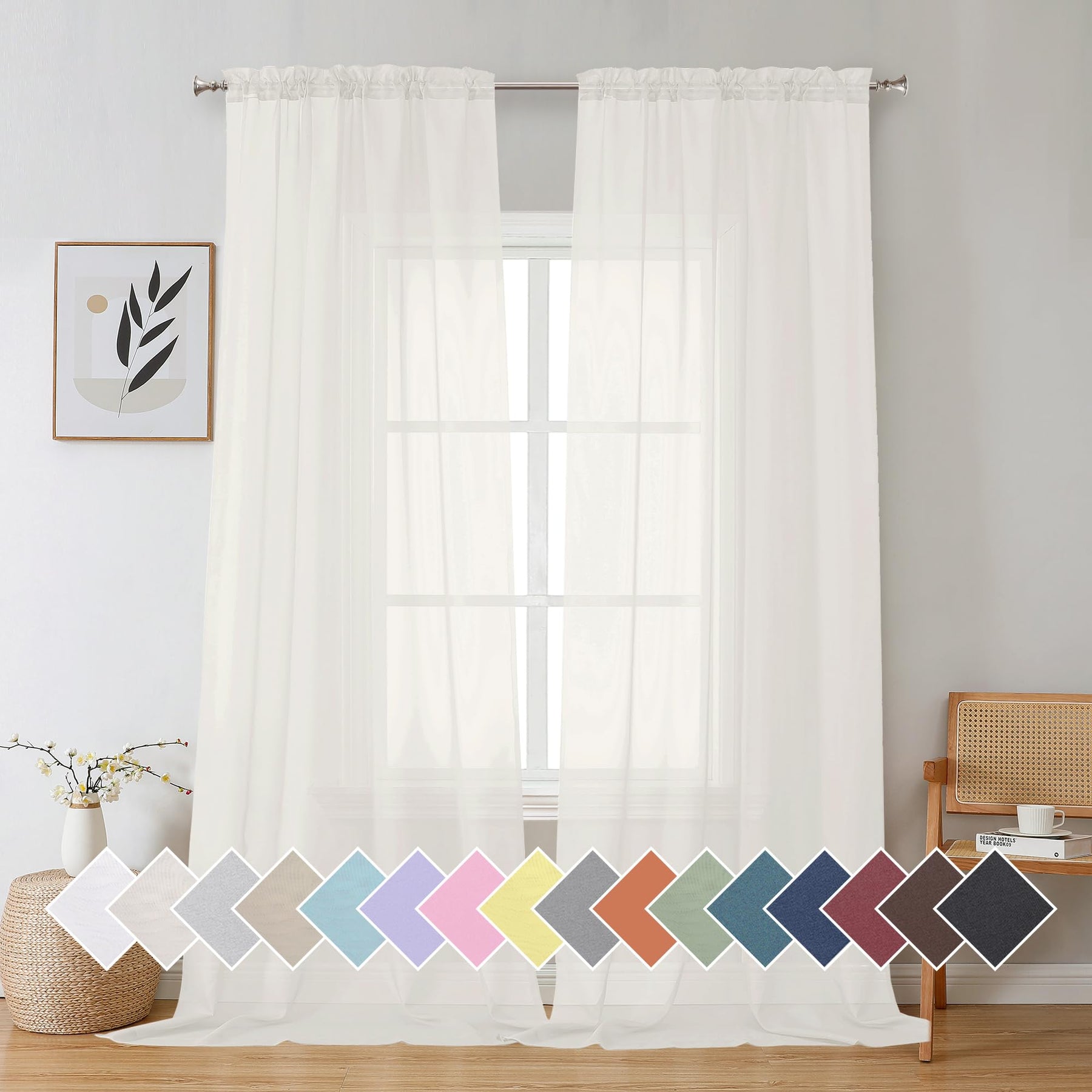 Airy Sheer Voile Curtains Set for Living Room & Bedroom