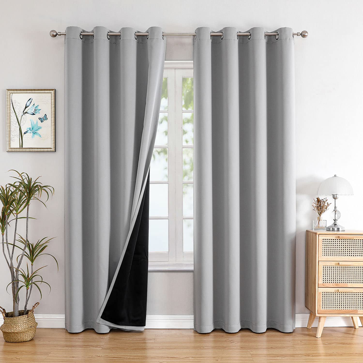 100% Blackout Thermal Insulated Grommet Curtains Set