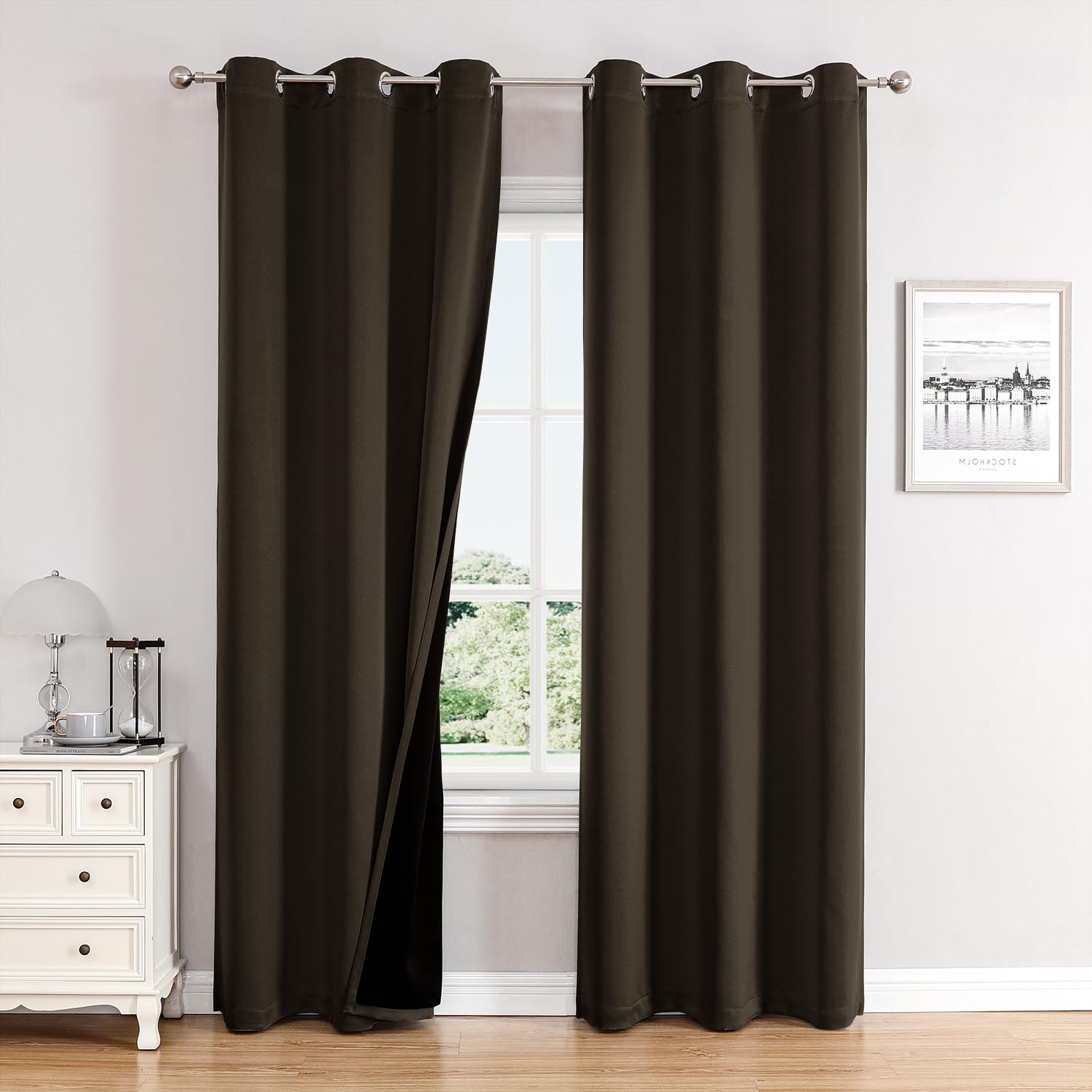 100% Blackout Thermal Insulated Grommet Curtains Set