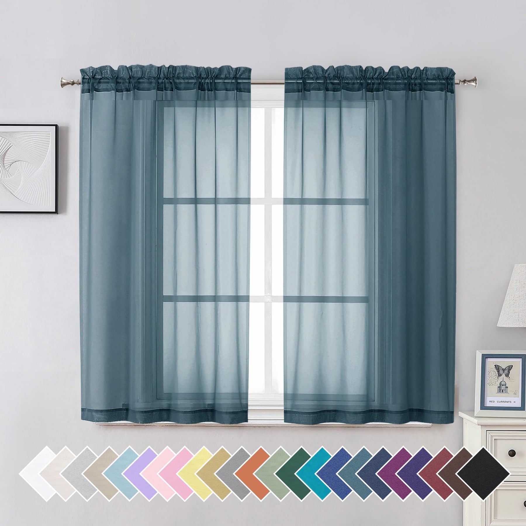 Airy Sheer Voile Curtains Set for Living Room & Bedroom