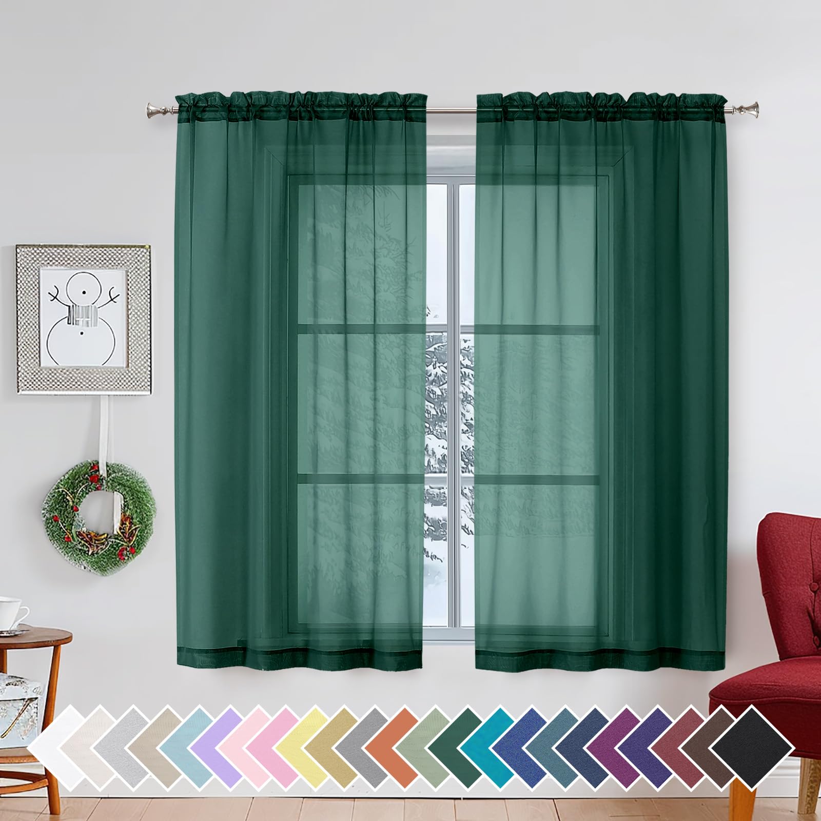 Airy Sheer Voile Curtains Set for Living Room & Bedroom