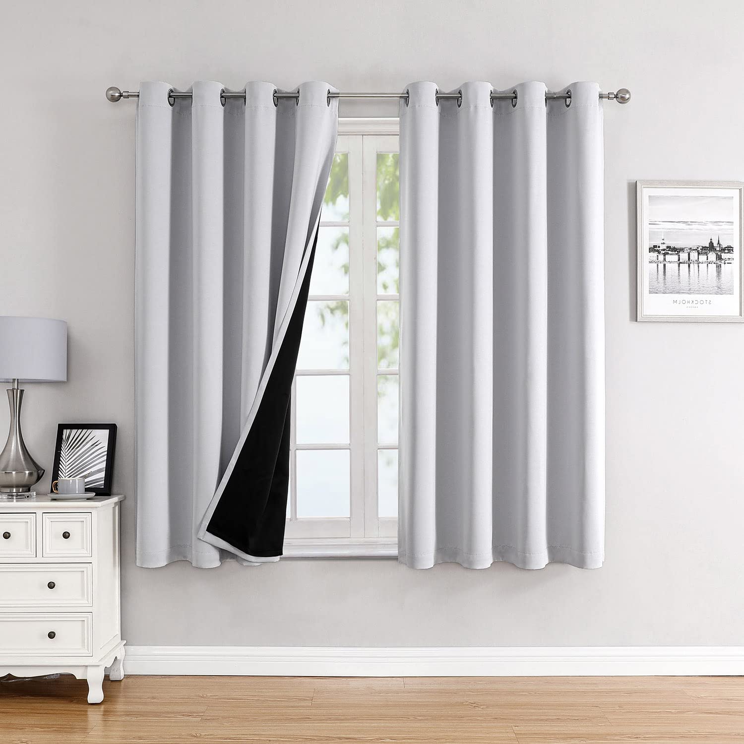 100% Blackout Thermal Insulated Grommet Curtains Set