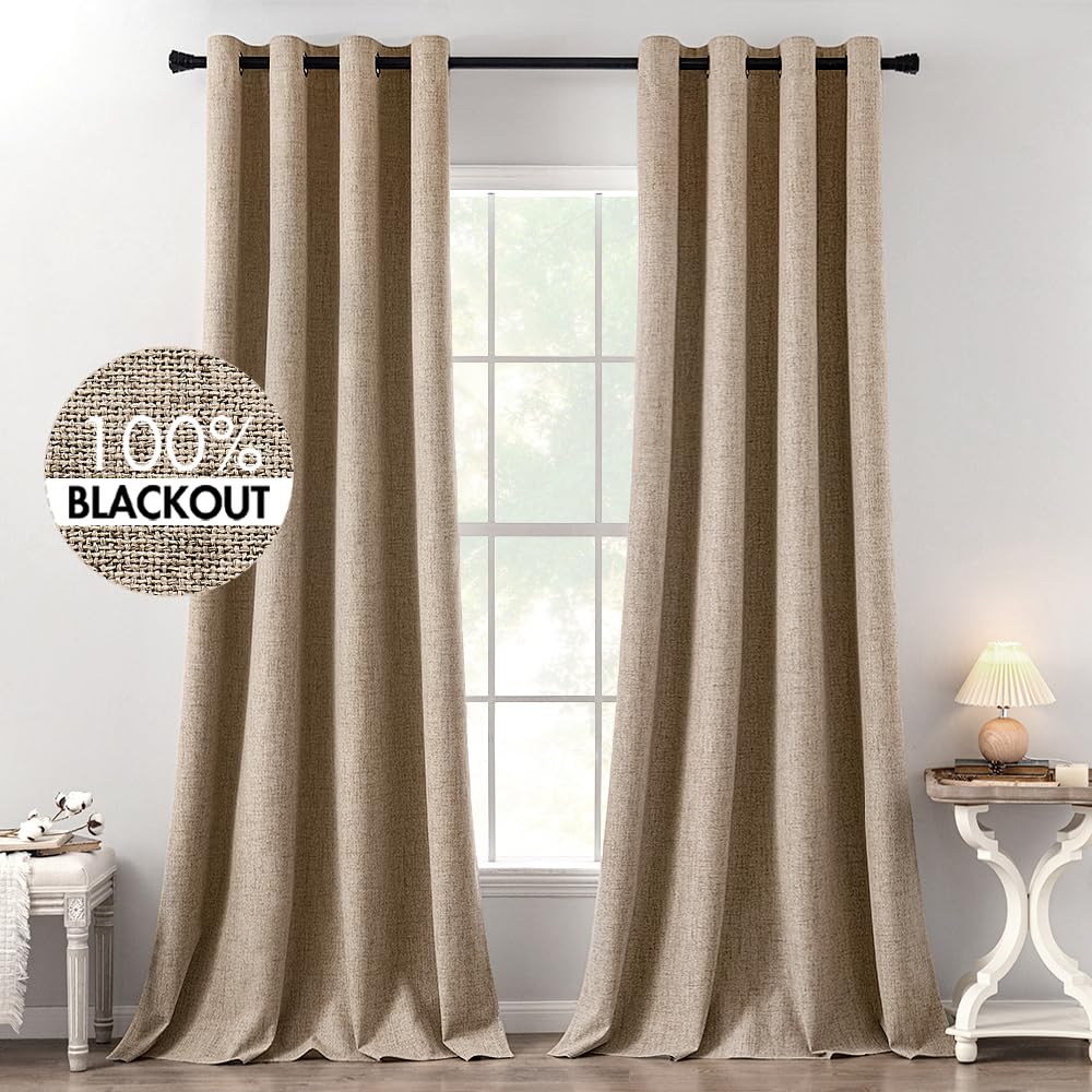 100% Blackout Linen Curtains for Bedroom & Living Room