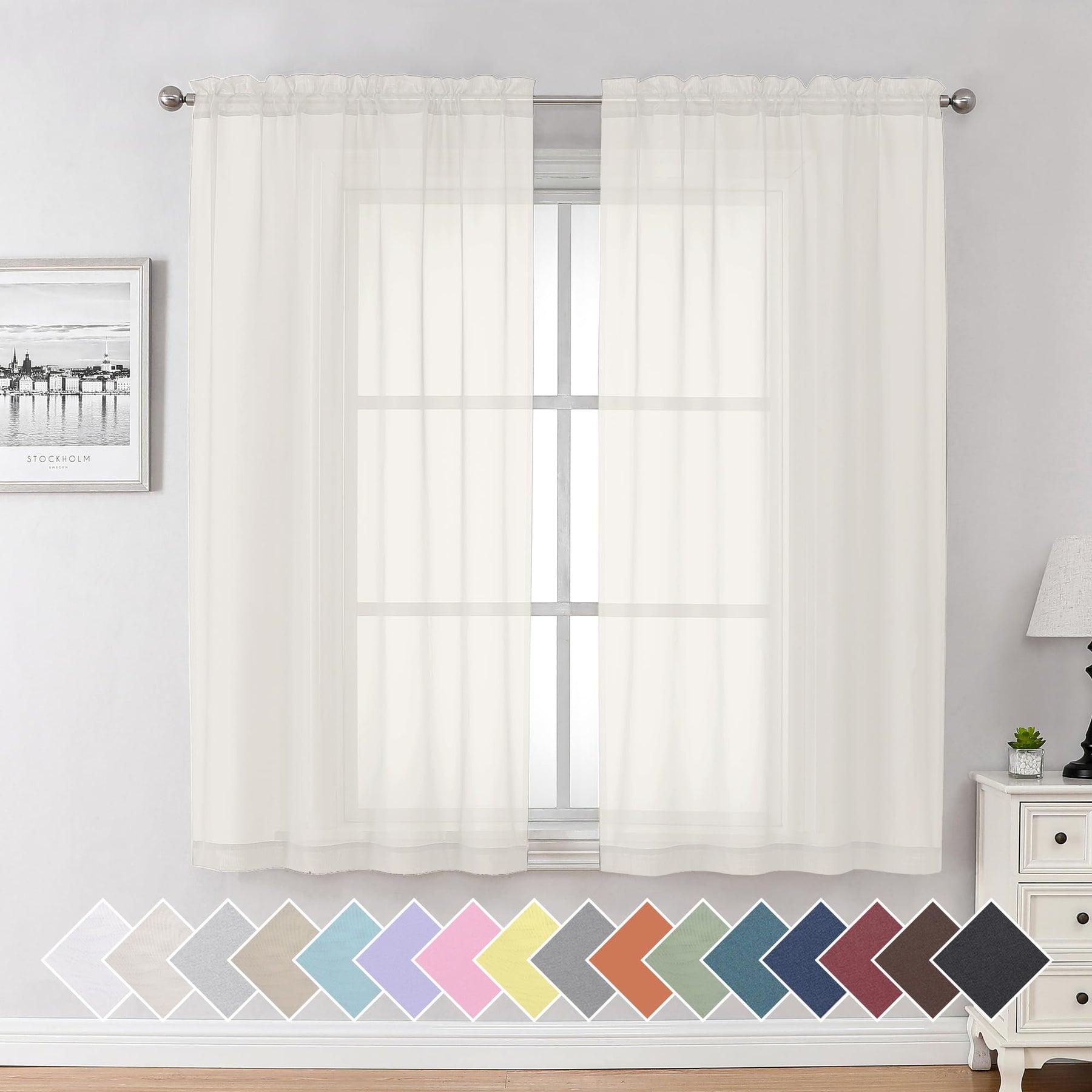 Airy Sheer Voile Curtains Set for Living Room & Bedroom