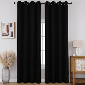 Full Blackout Faux Linen Grommet Curtains