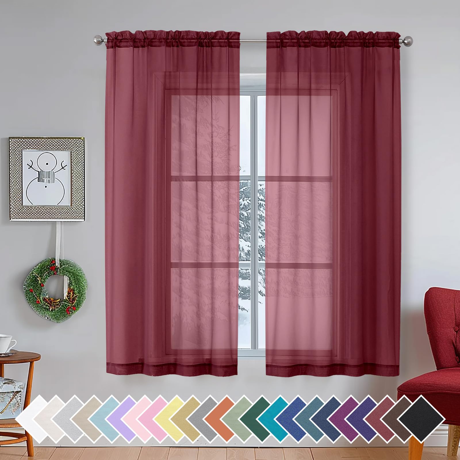 Airy Sheer Voile Curtains Set for Living Room & Bedroom