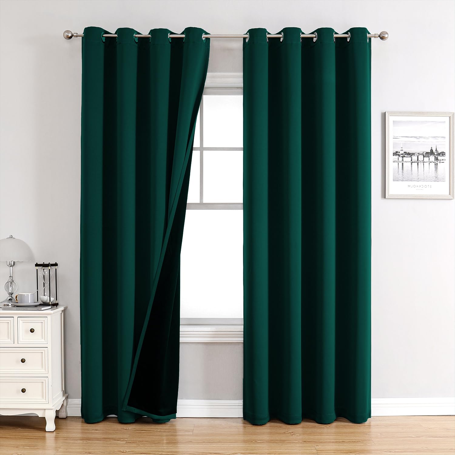 100% Blackout Thermal Insulated Grommet Curtains Set