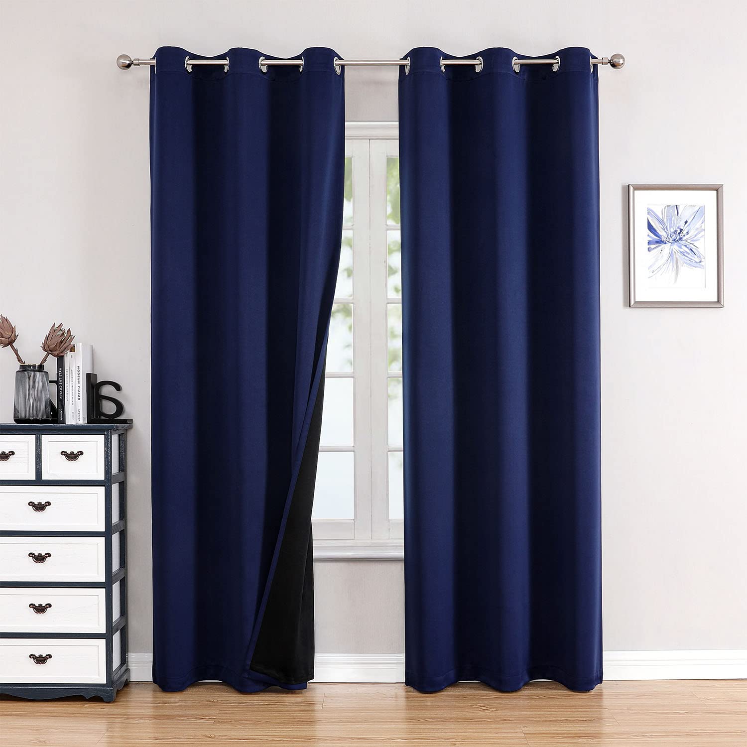 100% Blackout Thermal Insulated Grommet Curtains Set
