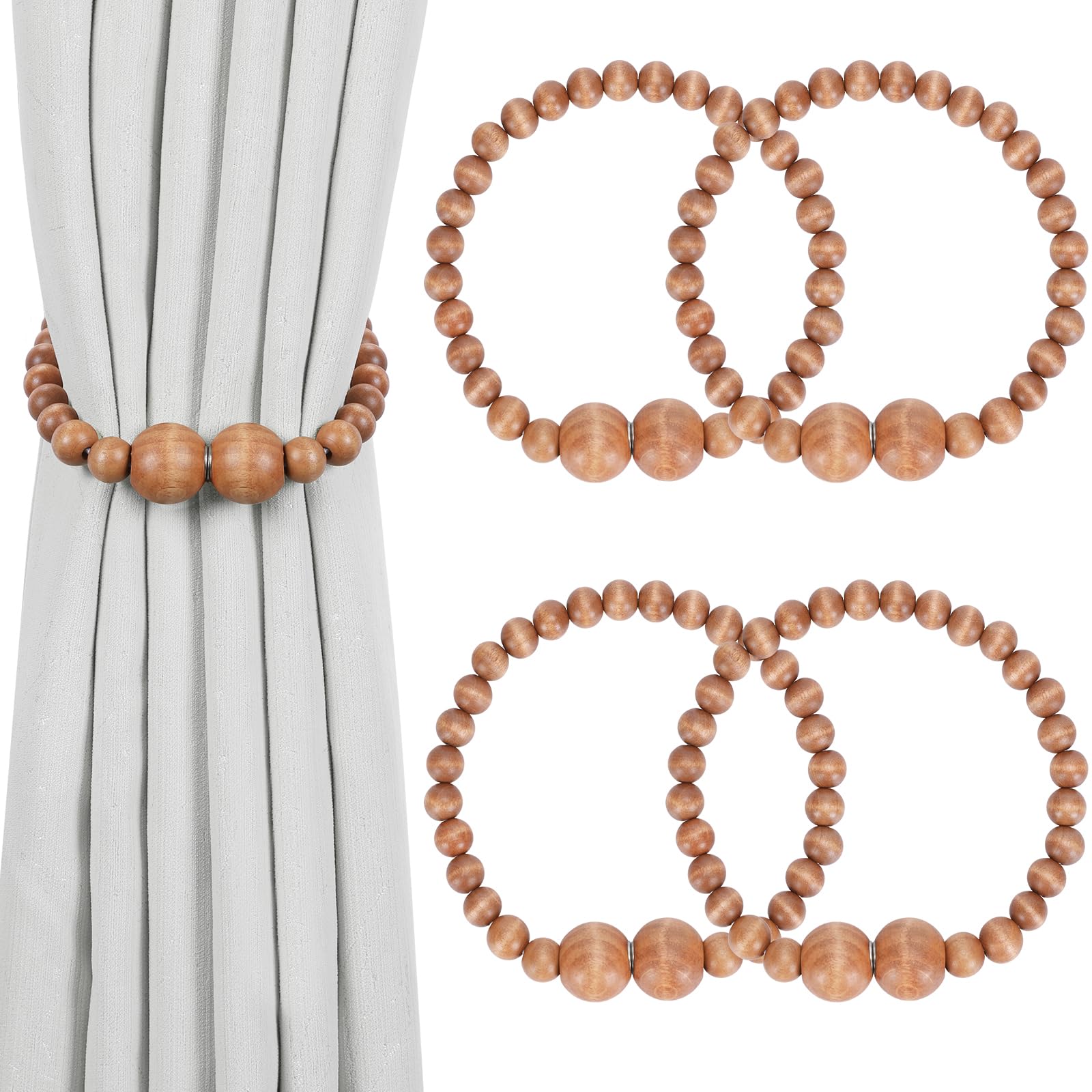 Boho Wood Bead Magnetic Curtain Tiebacks