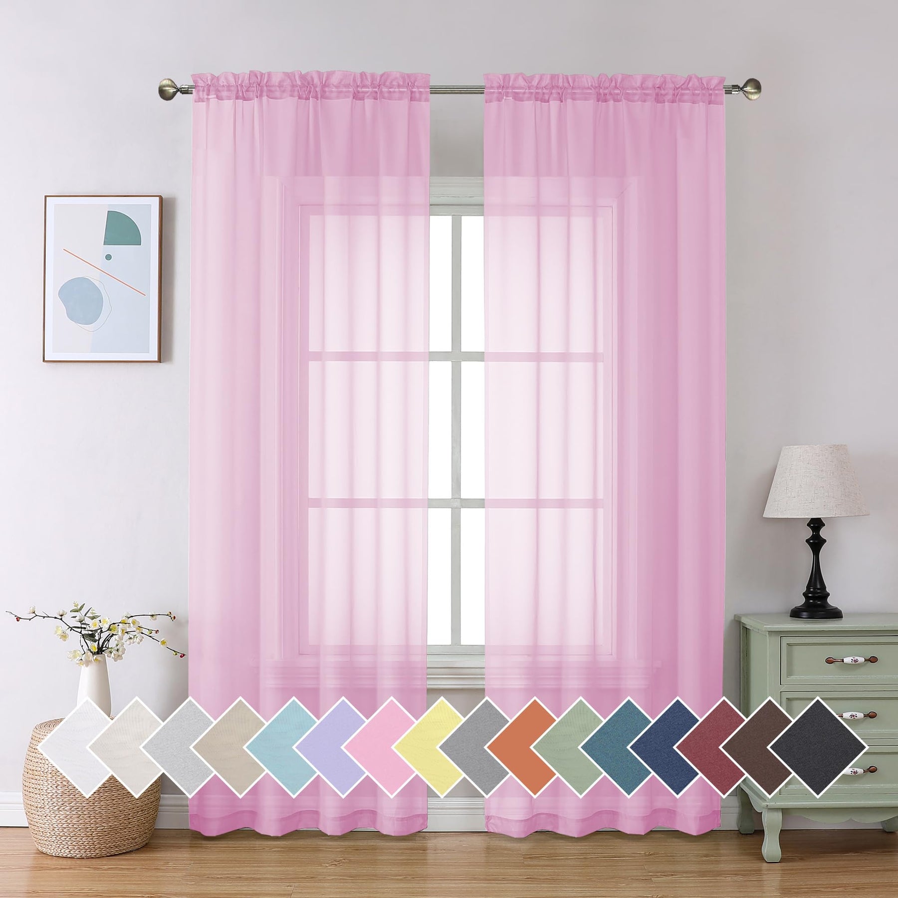 Airy Sheer Voile Curtains Set for Living Room & Bedroom