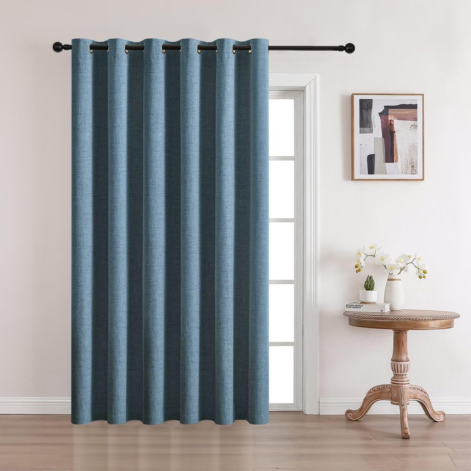Full Blackout Faux Linen Grommet Curtains