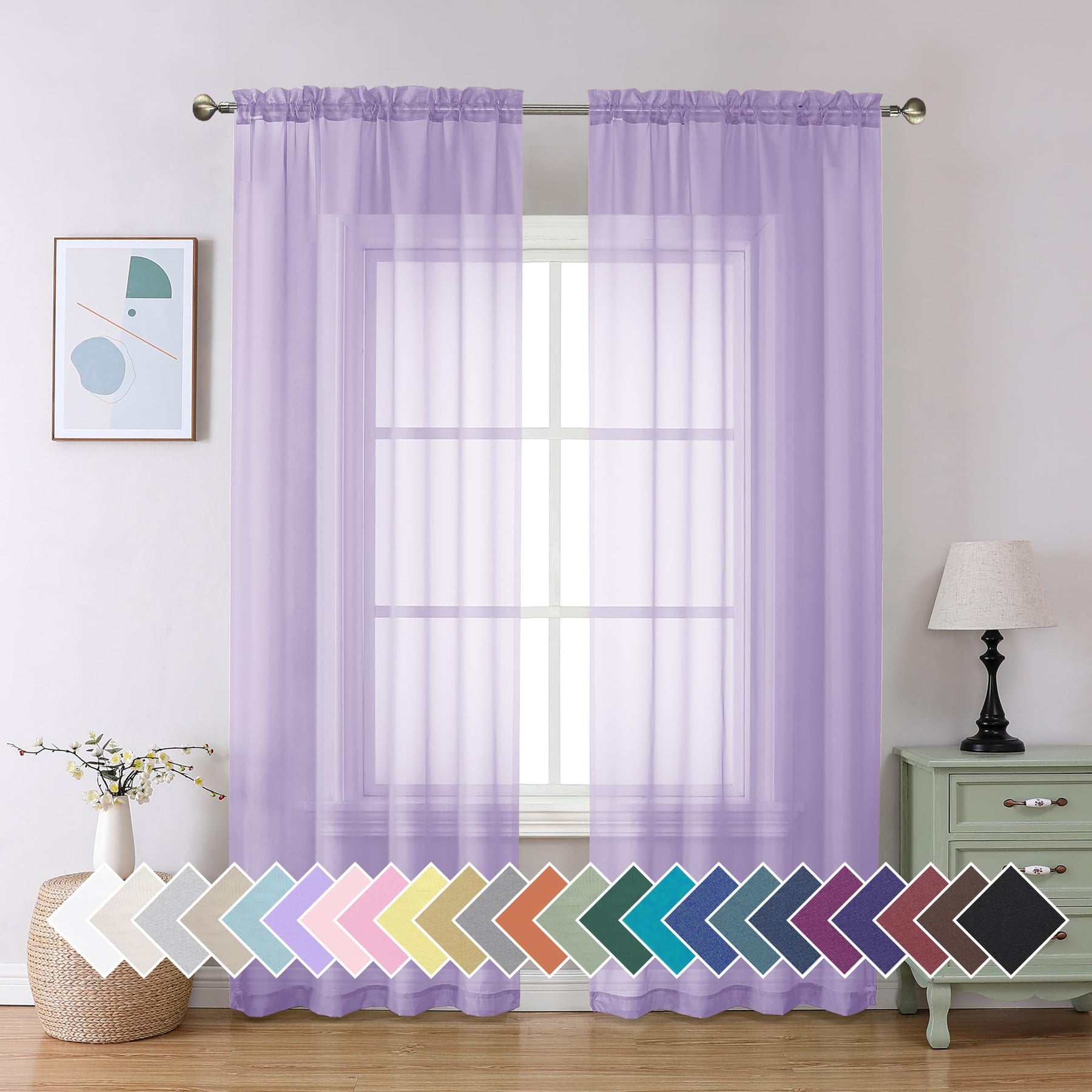 Airy Sheer Voile Curtains Set for Living Room & Bedroom