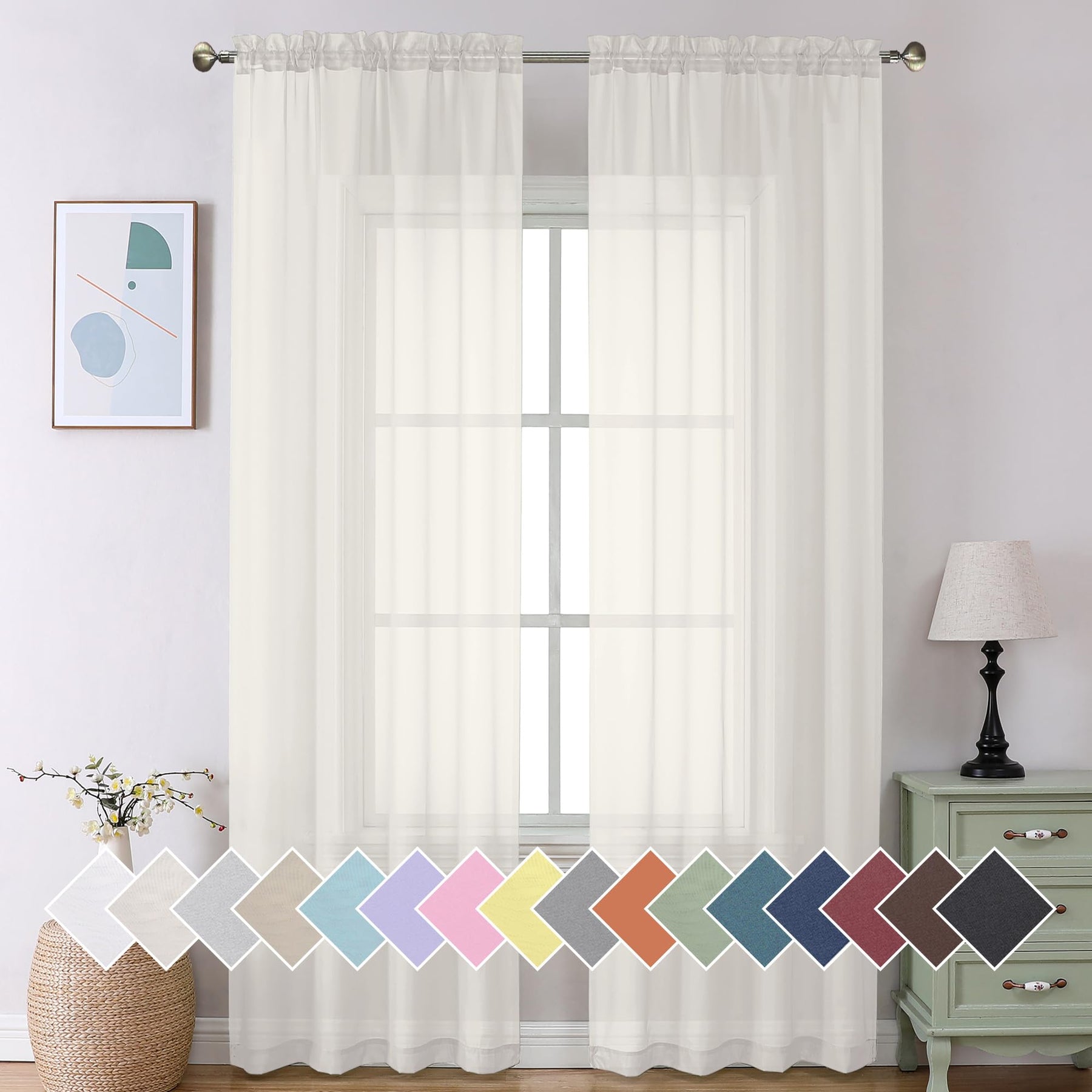 Airy Sheer Voile Curtains Set for Living Room & Bedroom