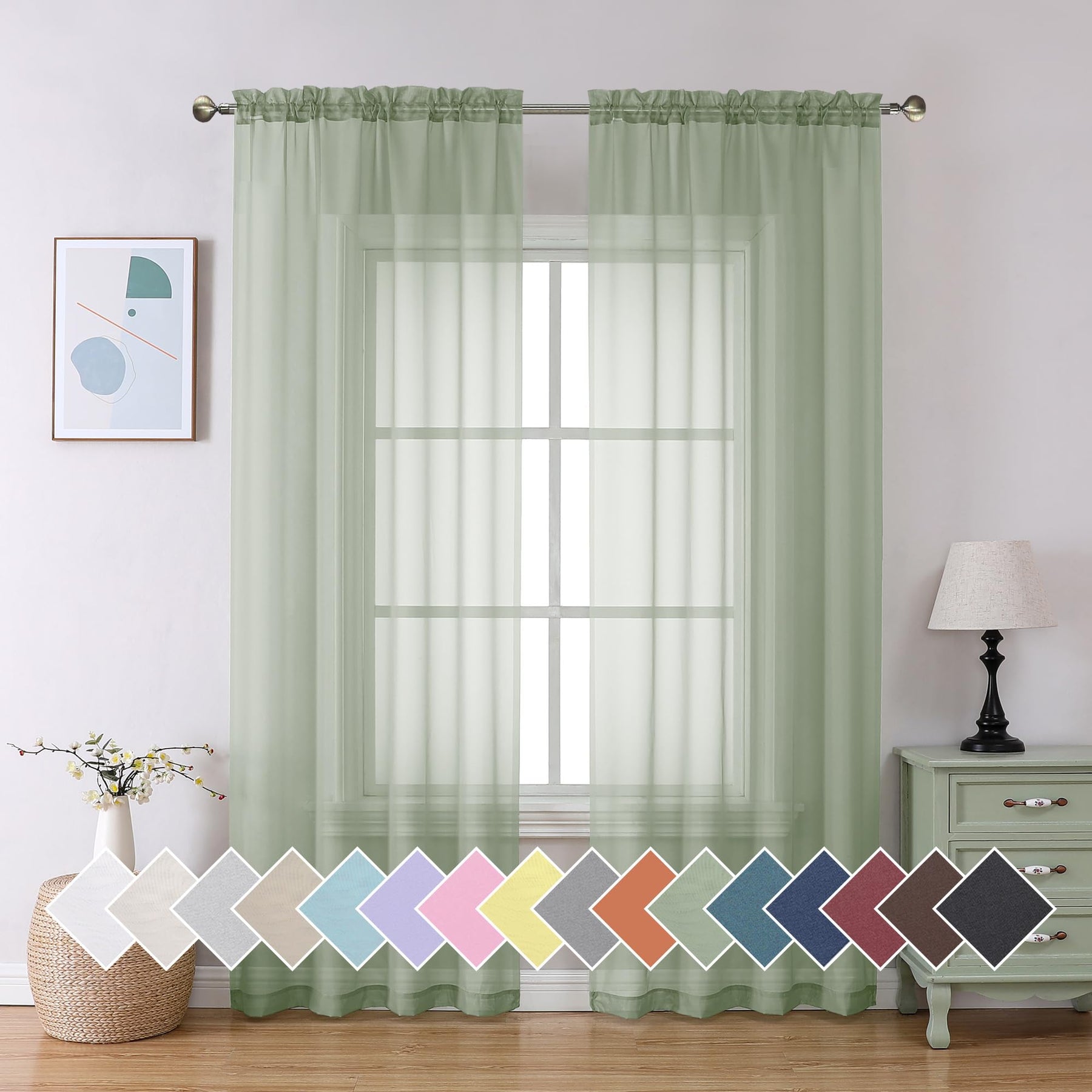 Airy Sheer Voile Curtains Set for Living Room & Bedroom