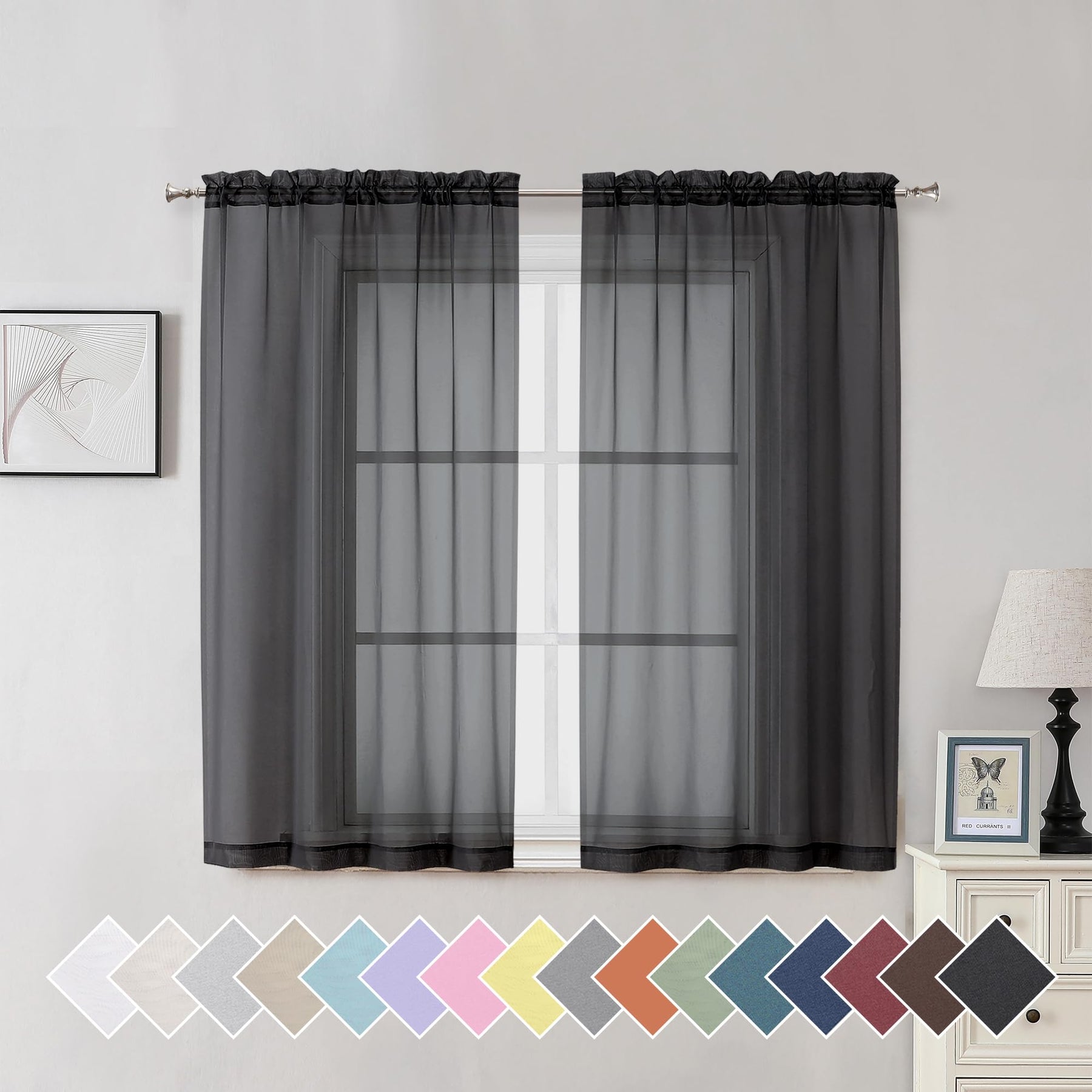 Airy Sheer Voile Curtains Set for Living Room & Bedroom