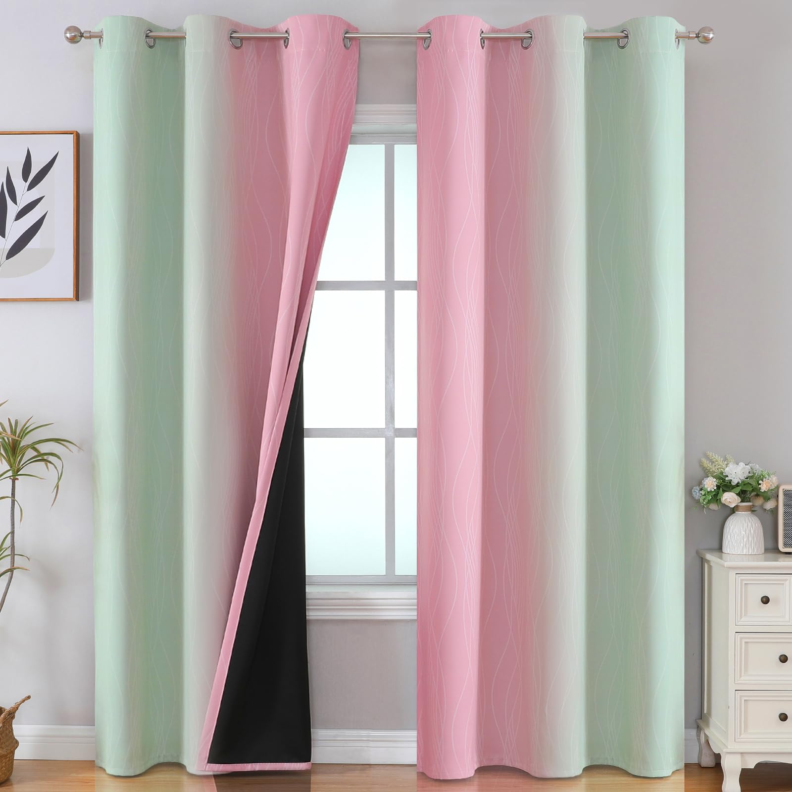 Estelar Textiler Ombre Blackout Curtains for Bedroom 2 Panels Set