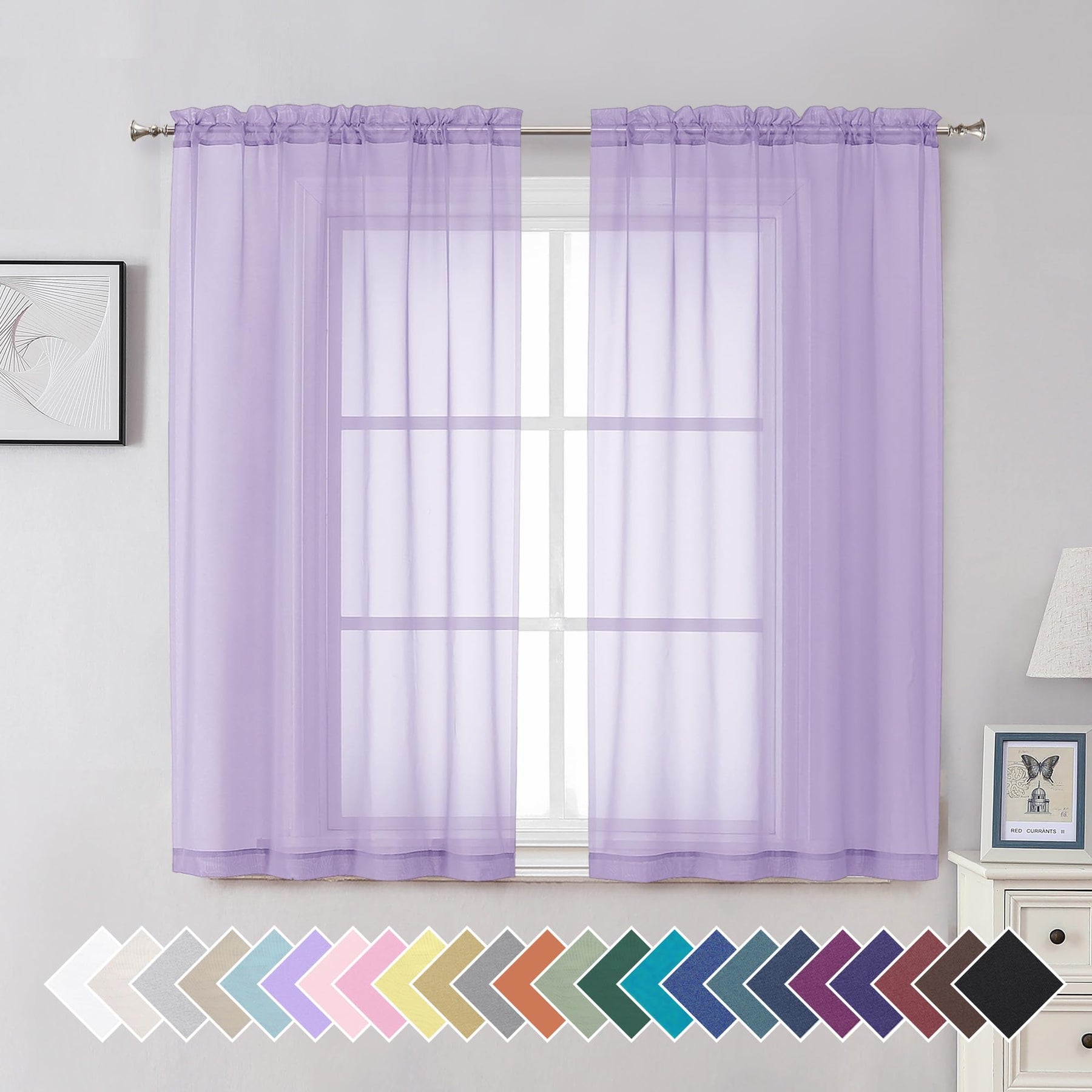 Airy Sheer Voile Curtains Set for Living Room & Bedroom