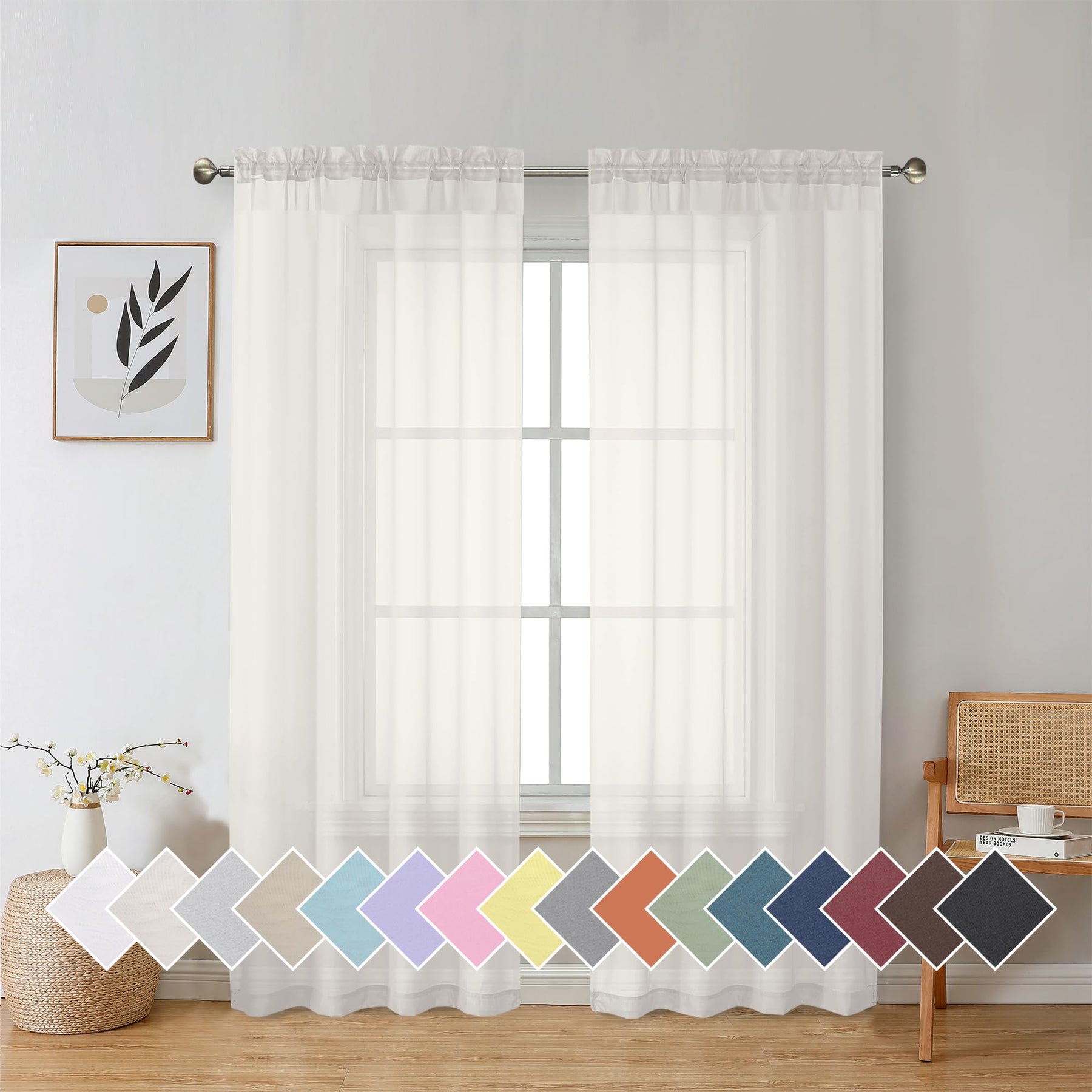 Airy Sheer Voile Curtains Set for Living Room & Bedroom
