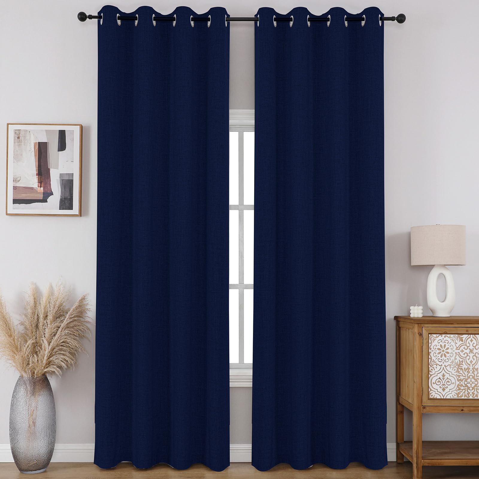 Full Blackout Faux Linen Grommet Curtains