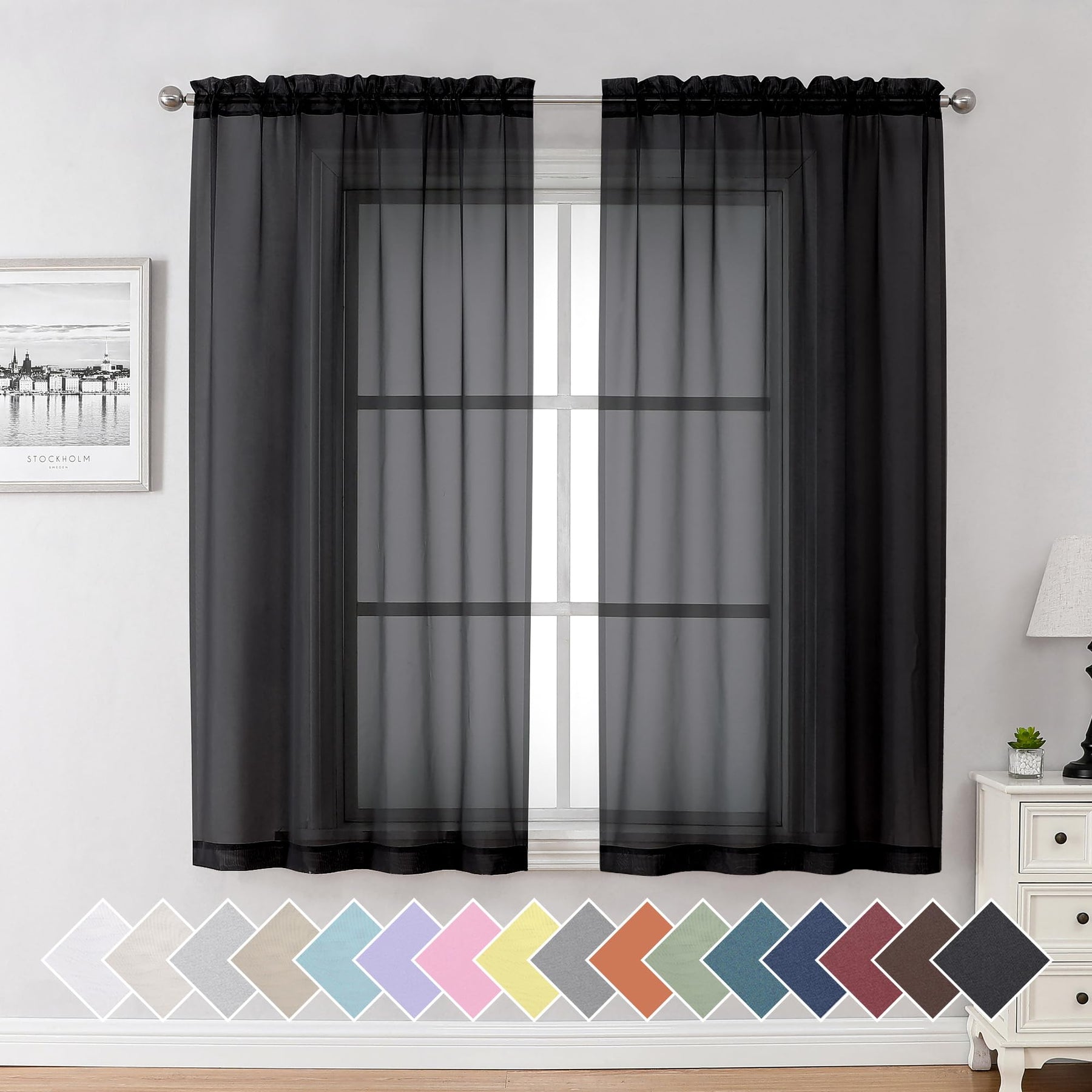 Airy Sheer Voile Curtains Set for Living Room & Bedroom