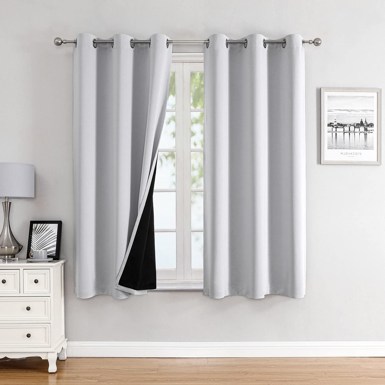 100% Blackout Thermal Insulated Grommet Curtains Set