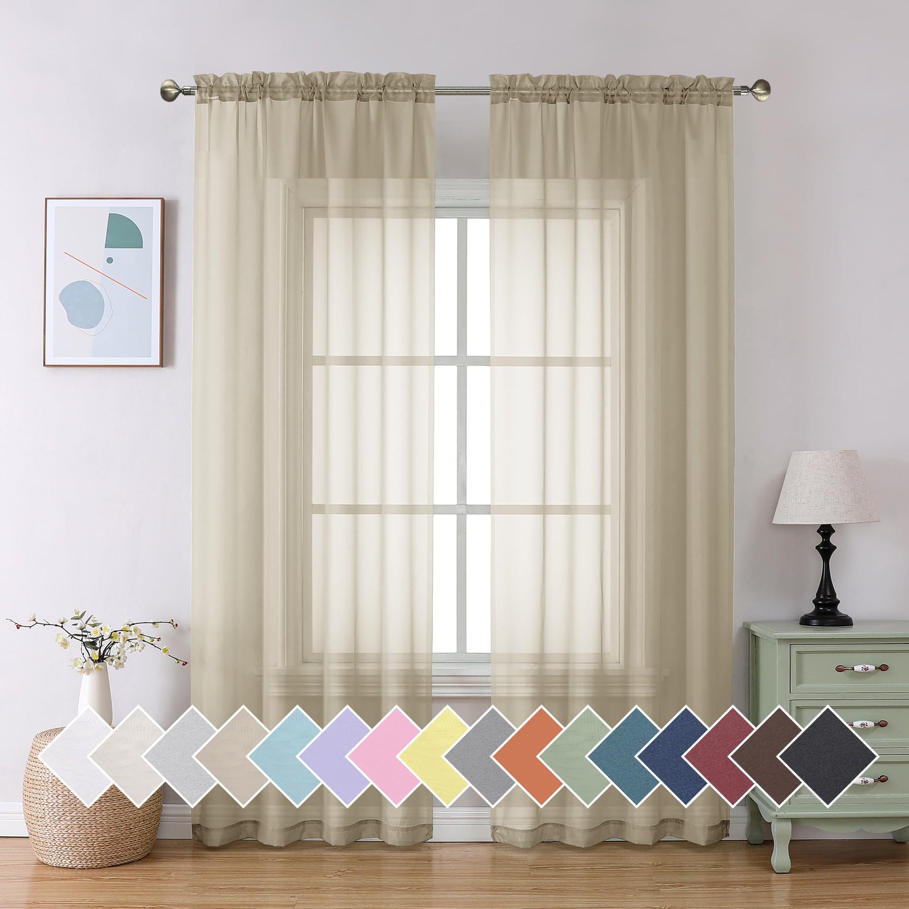 Airy Sheer Voile Curtains Set for Living Room & Bedroom