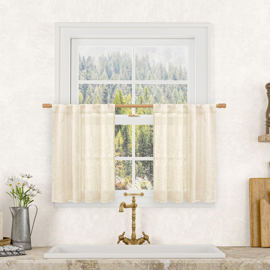 Natural Faux Linen Light Filtering Curtains Set