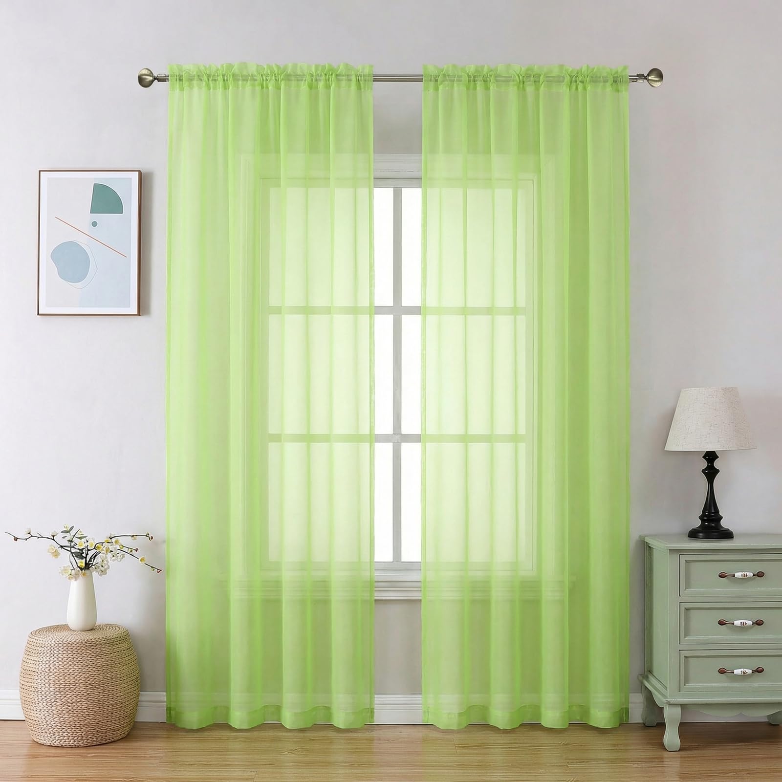Airy Sheer Voile Curtains Set for Living Room & Bedroom