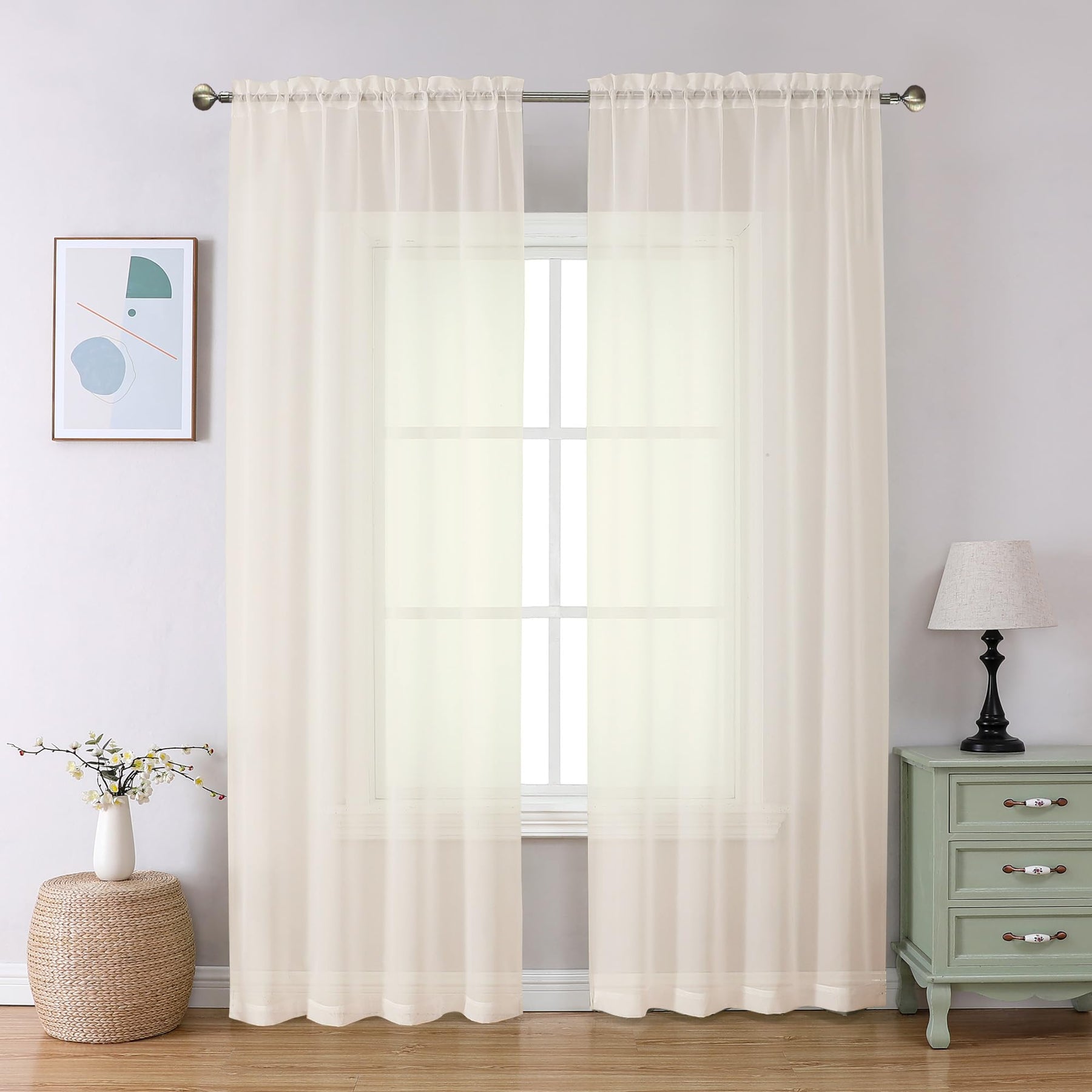 Airy Sheer Voile Curtains Set for Living Room & Bedroom