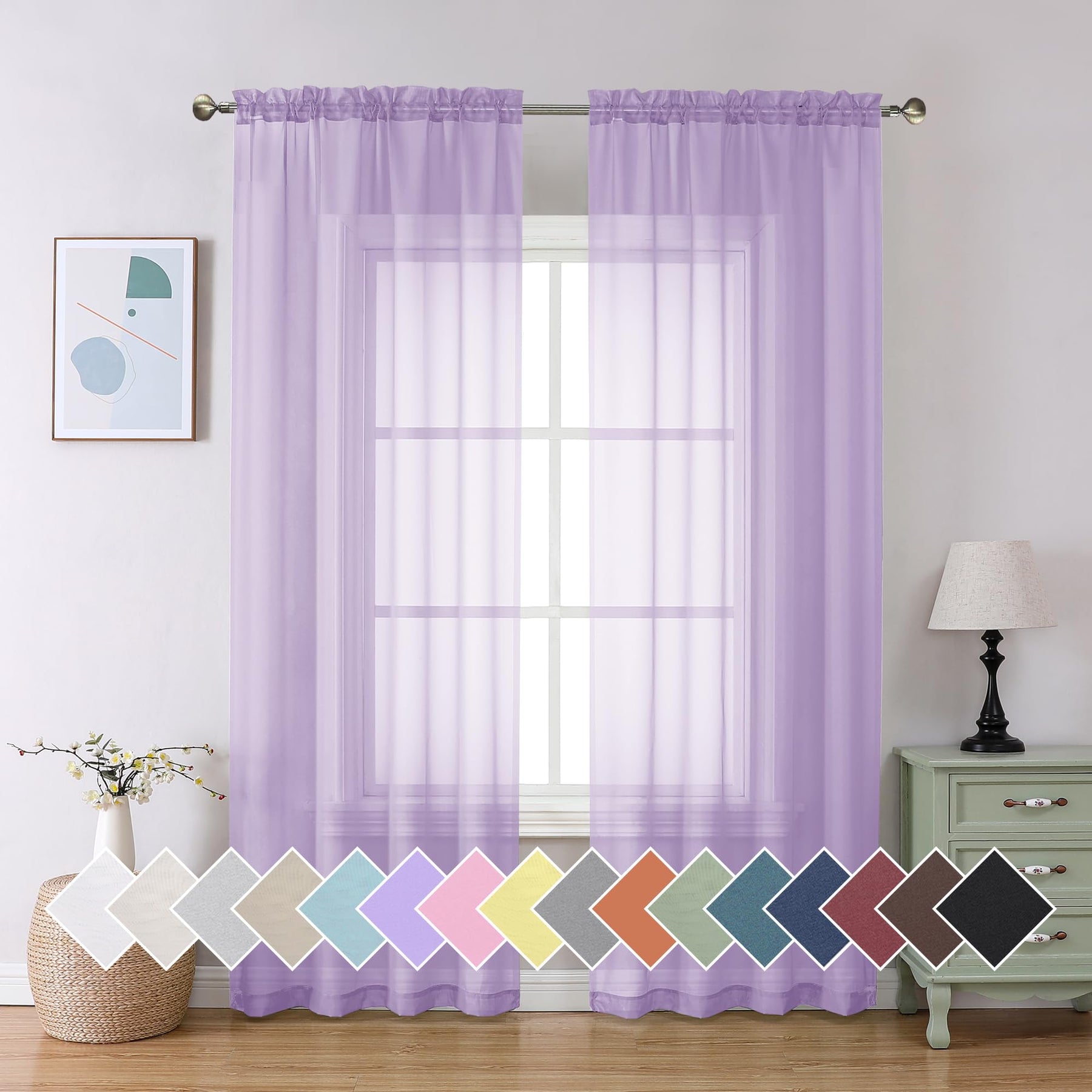 Airy Sheer Voile Curtains Set for Living Room & Bedroom