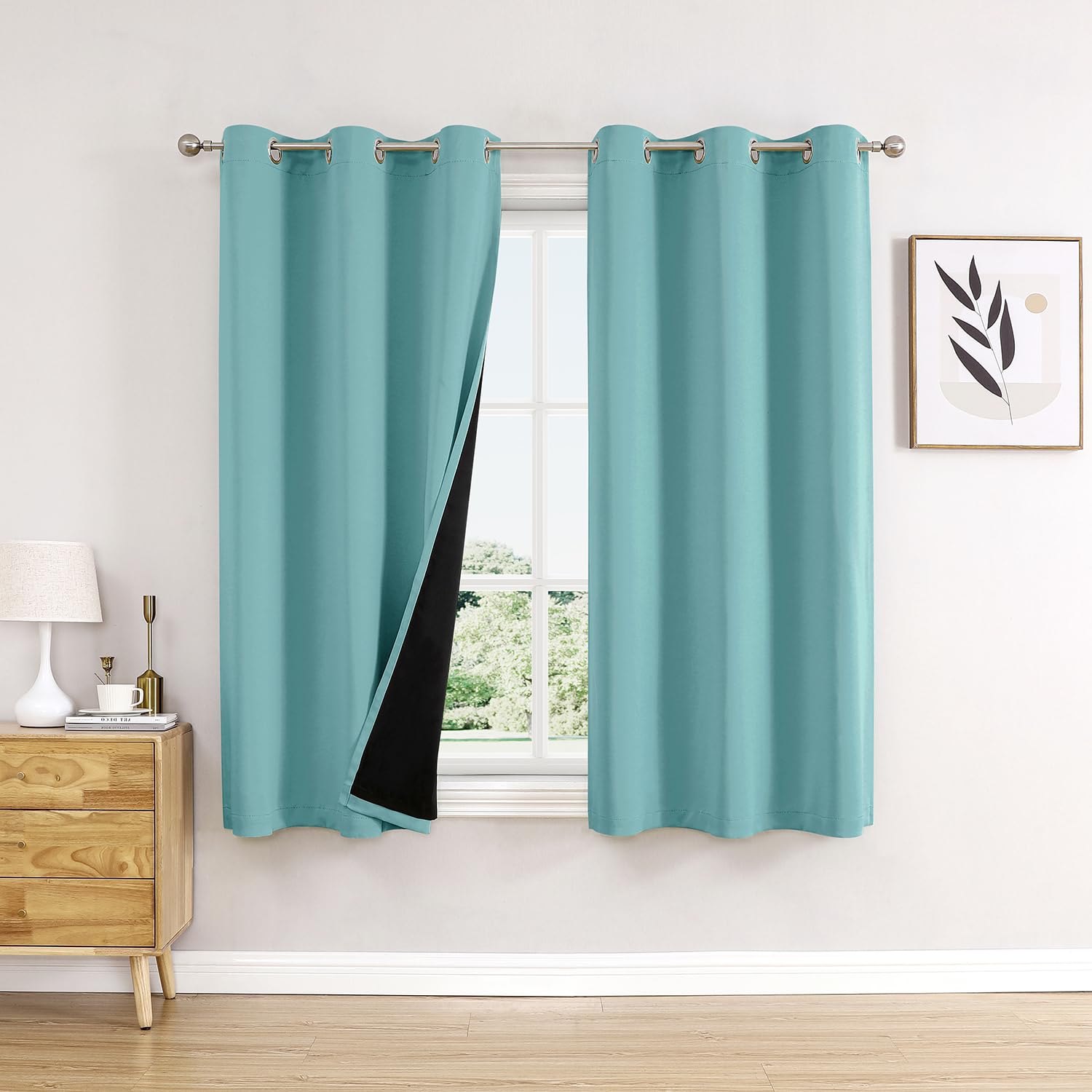100% Blackout Thermal Insulated Grommet Curtains Set