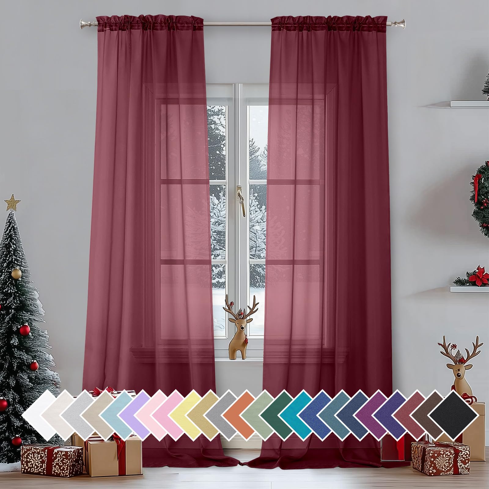 Airy Sheer Voile Curtains Set for Living Room & Bedroom